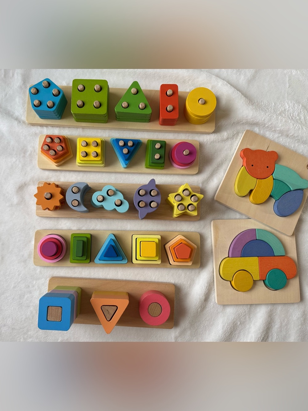 Wooden Shape Sorting Toy Set/Stack & Sort Boards/Wooden Puzzles - 7 total